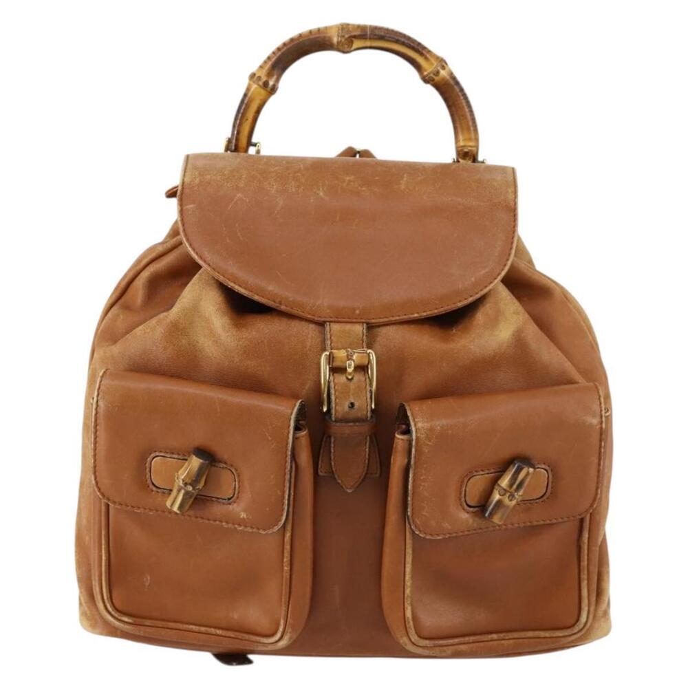 GUCCI Bamboo Backpack Leather Brown Gold 003 1998 0016 Auth 153308 - Picture 13 of 16